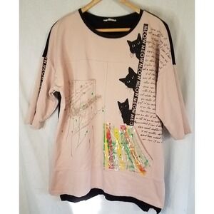 Megi Collection Womens Cat Meow Pullover Tunic Size XL